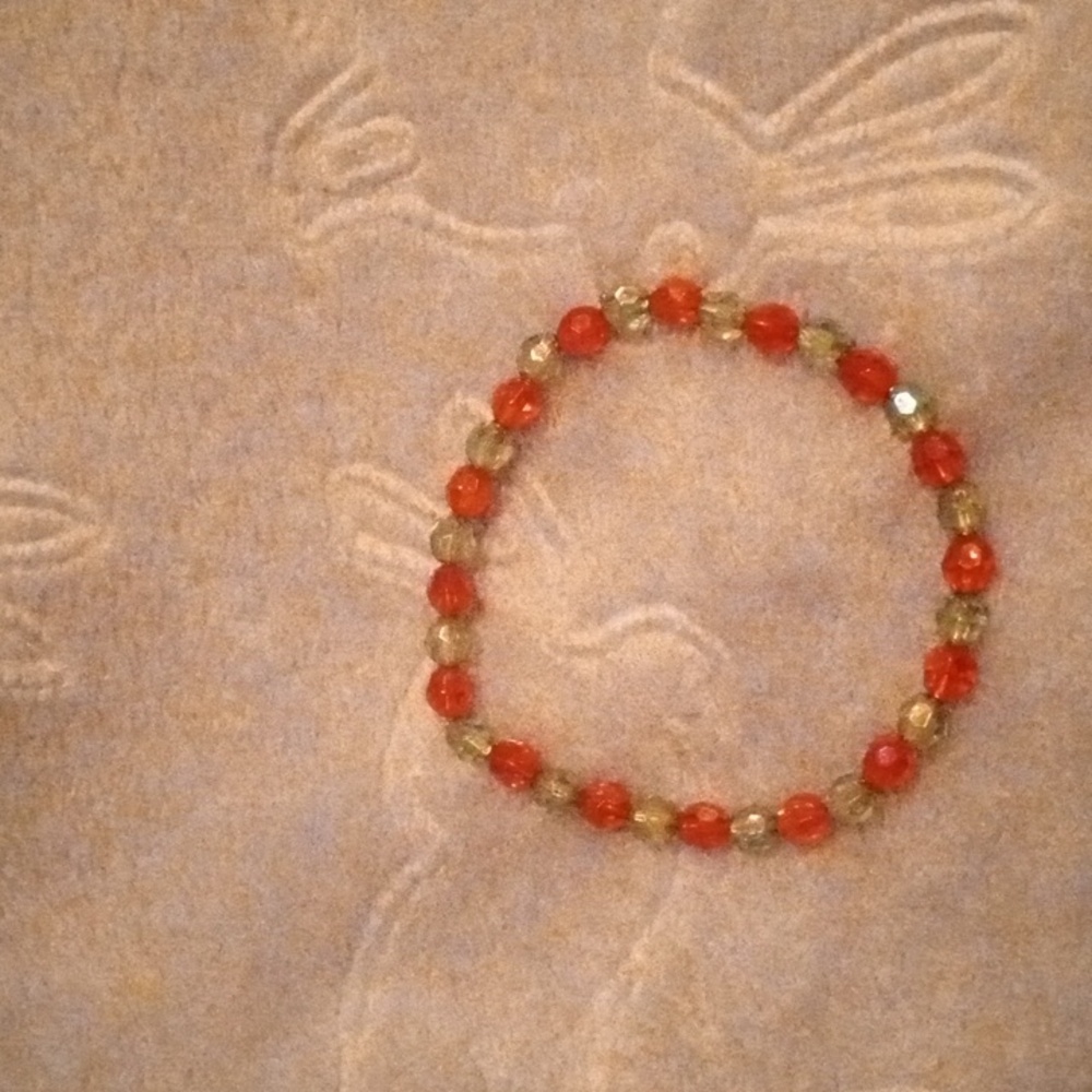 Minimalist handmade shiny and iridescent fun casual bright green & red bracelet